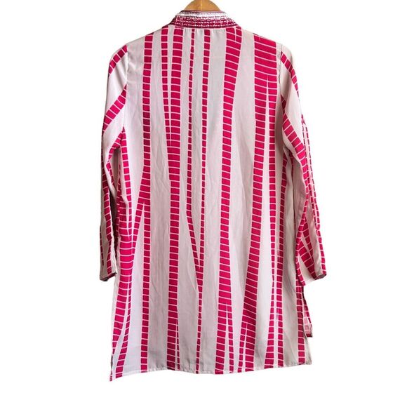 Hemant & Nandita Tunic Swim Coverup Pin White Long Sleeve Embroidered Bohemian - Picture 7 of 10